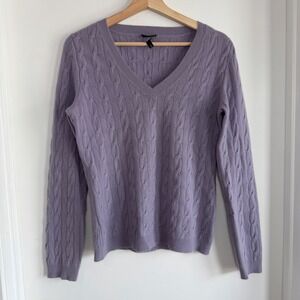 Talbots Women's Lavender Cable Knit Pure Cashmere V Neck Sweater Size‎ S